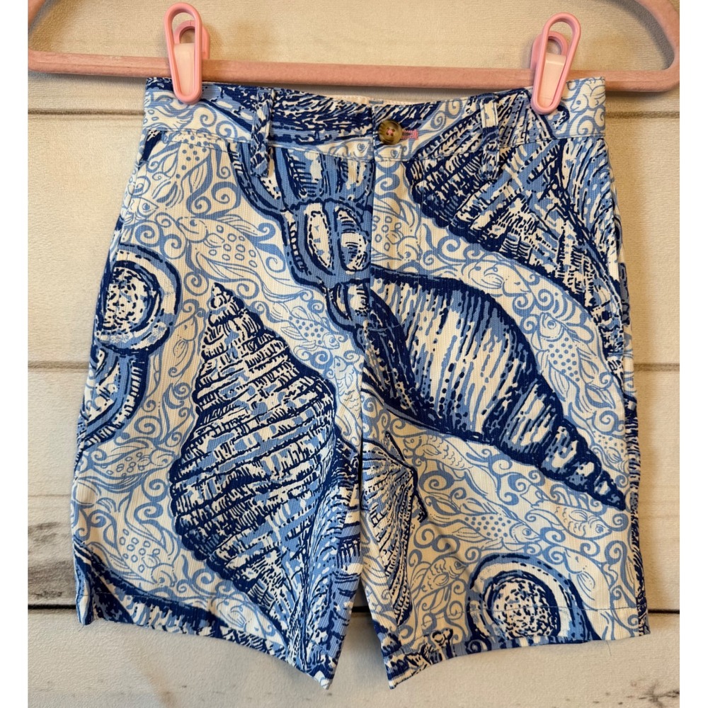 Lilly Pulitzer Boys Blue White Seashell Print Cotton Shorts Size 5 Style 29581